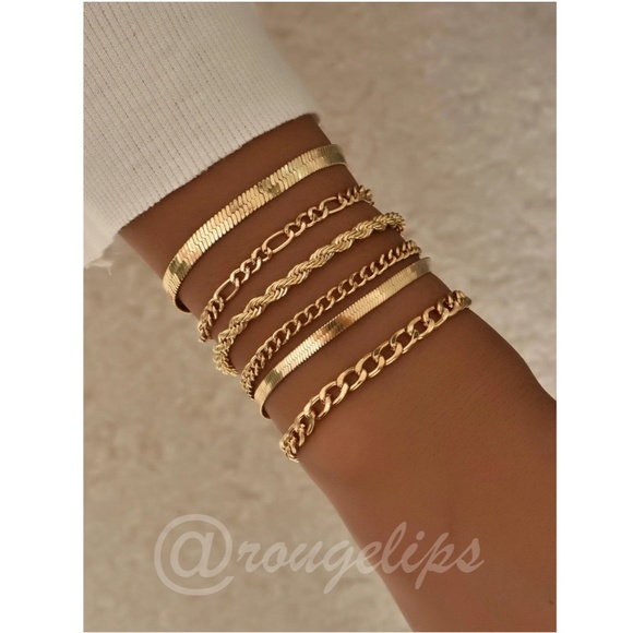 Set of 6 Gold Tone Bracelets Chain Rope Fashion Jewelry - Picture 5 of 5